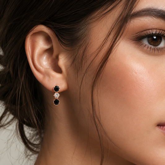 Rose Gold Black Stone Necklace + Free Earrings