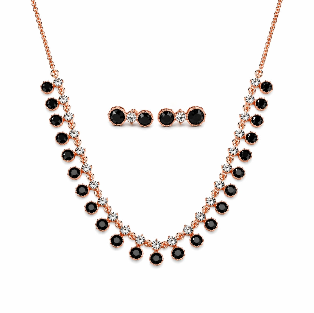 Rose Gold Black Stone Necklace + Free Earrings