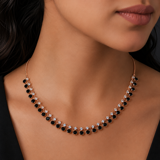 Black & Purple Diamond Set |Necklace & Earrings(2 Set)