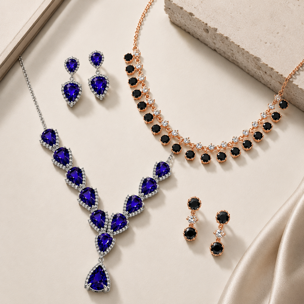 Black & Purple Diamond Set |Necklace & Earrings(2 Set)