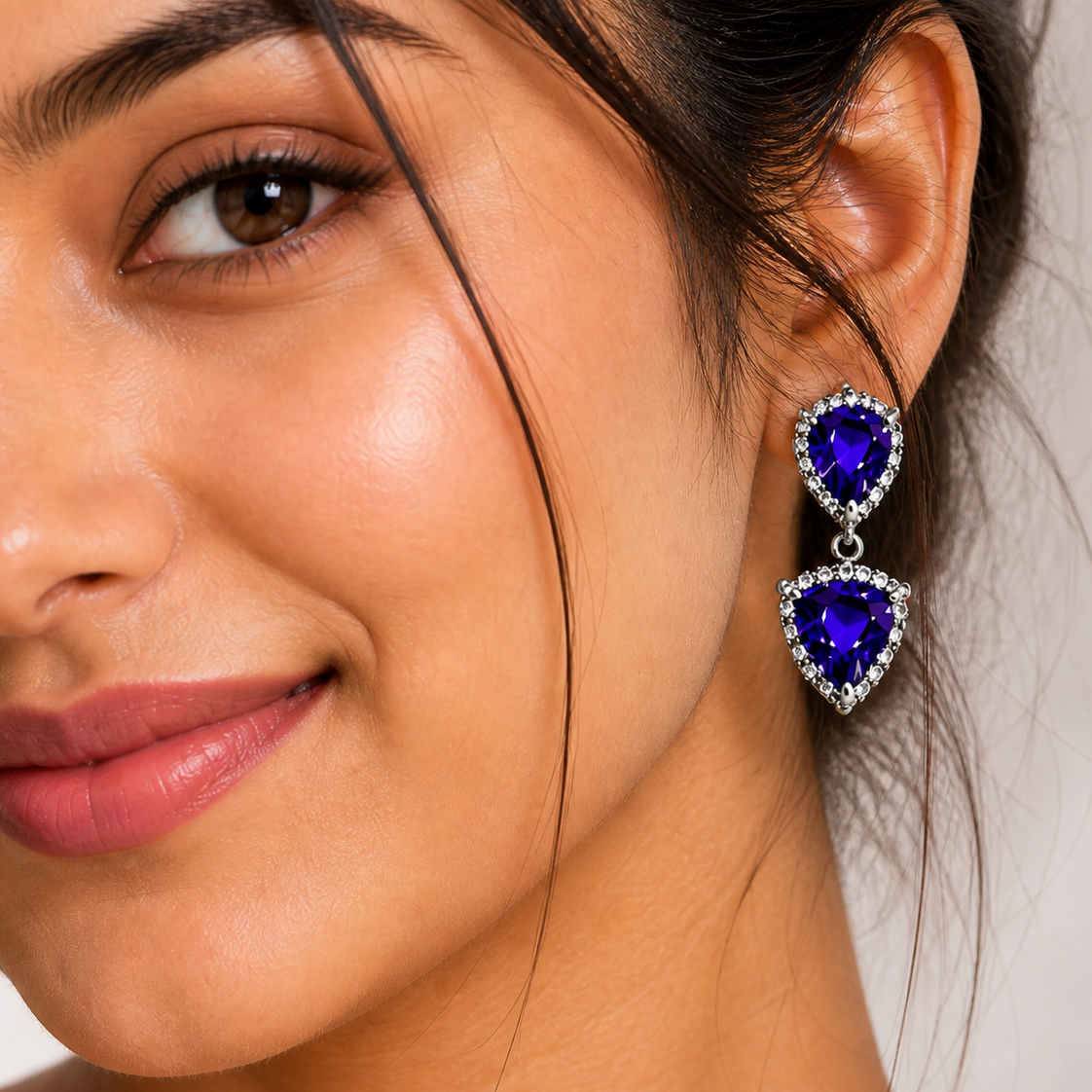 Silver Purple Stone Necklace + Earrings