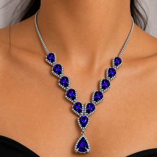 Silver Purple Stone Necklace + Earrings